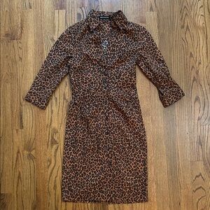 Express Design Studio Leopard Print Midi Shirt Dress Sz 0